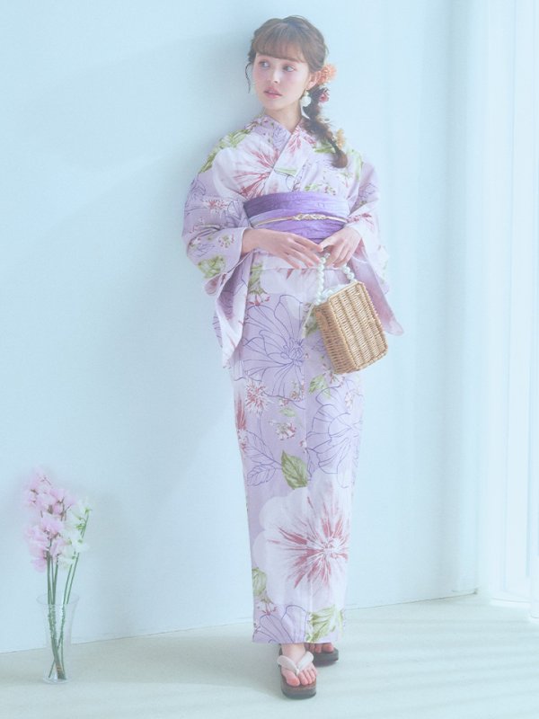 画像2: 【即日発送】ニュアンス朝顔ピンク浴衣 OBI-g-500-kj-3-PL / HIMO-900-yn-8-P / HEKO-800-sb-5-WH / YA-943-kj-PL / YA-982-kn-P / GETA-01-kj-7-P / [YMT]