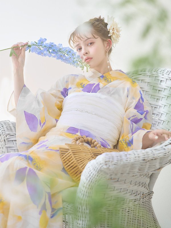 画像1: 【即日発送】鮮やか×大柄フラワー浴衣【浴衣３点セット 浴衣/帯/下駄】[YMT]