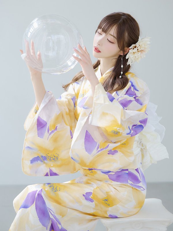 画像10: 【即日発送】鮮やか×大柄フラワー浴衣【浴衣３点セット 浴衣/帯/下駄】[YMT]