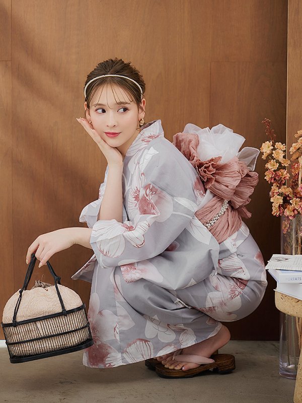 画像12: 【即日発送】シック大人フラワー浴衣【浴衣３点セット 浴衣/帯/下駄】[YMT]