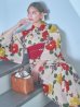 画像1: 【即日発送】モダン椿浴衣 OBI-siwa-202-ok-10-R / HIMO-902-kj-2-MUS / HEKO-800-sb-5-WH / YA-1026-kn-R / GETA-02-ok-7-R/ [YMT] (1)