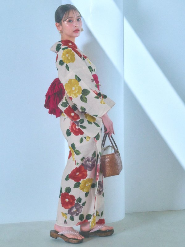 画像13: 【即日発送】モダン椿浴衣【浴衣３点セット 浴衣/帯/下駄】[YMT]