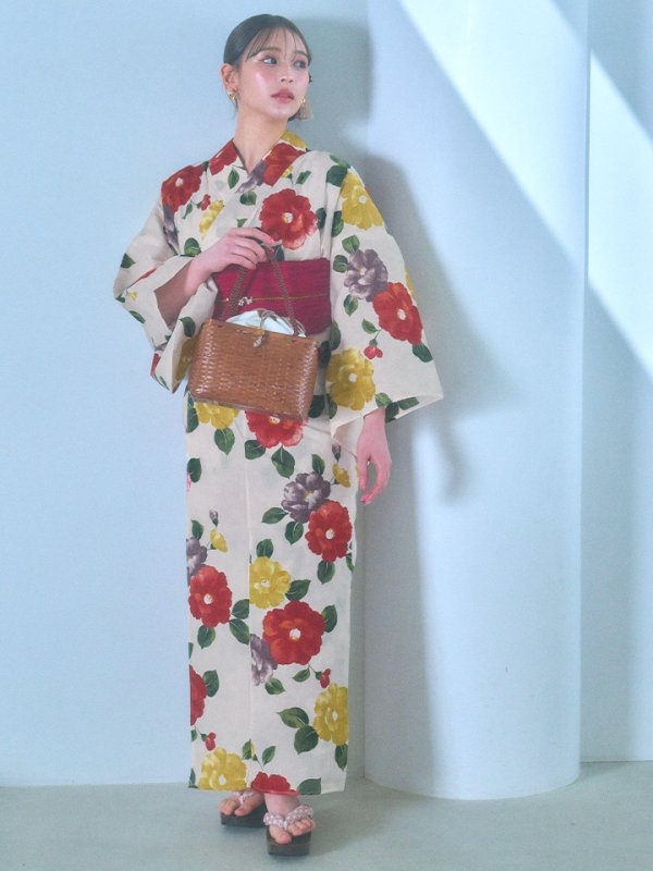 画像14: 【即日発送】モダン椿浴衣【浴衣３点セット 浴衣/帯/下駄】[YMT]