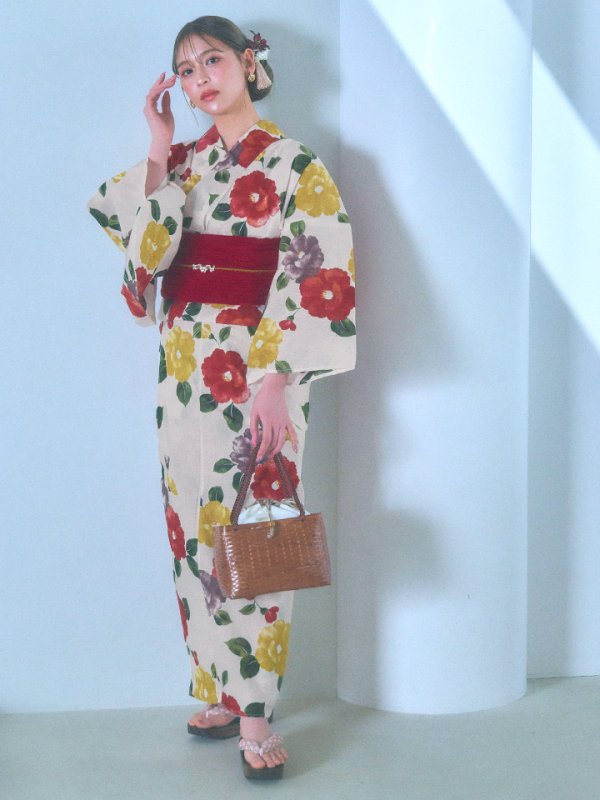 画像15: 【即日発送】モダン椿浴衣【浴衣３点セット 浴衣/帯/下駄】[YMT]