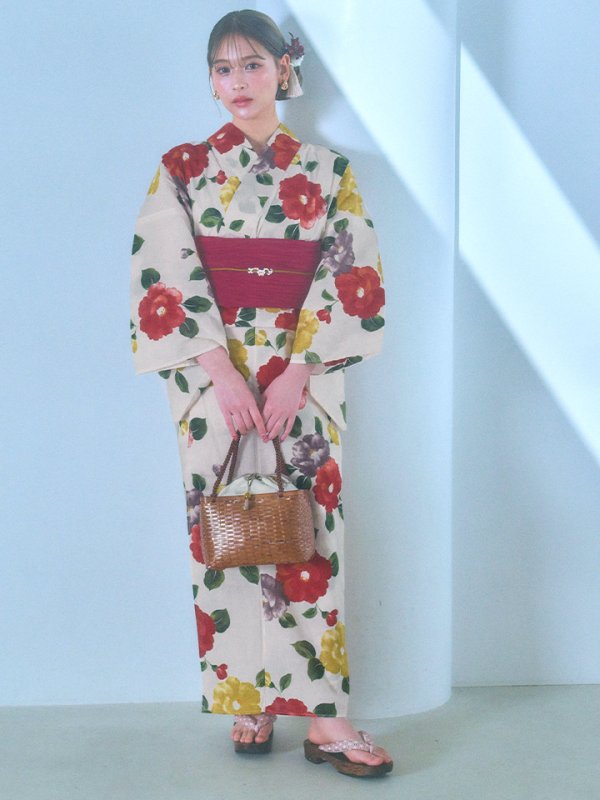 画像4: 【即日発送】モダン椿浴衣【浴衣３点セット 浴衣/帯/下駄】[YMT]