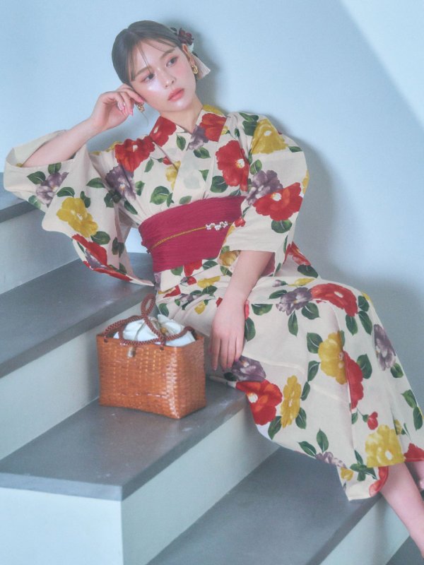 画像5: 【即日発送】モダン椿浴衣【浴衣３点セット 浴衣/帯/下駄】[YMT]