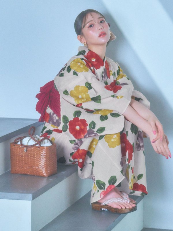 画像7: 【即日発送】モダン椿浴衣【浴衣３点セット 浴衣/帯/下駄】[YMT]