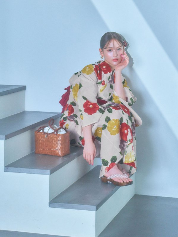 画像8: 【即日発送】モダン椿浴衣【浴衣３点セット 浴衣/帯/下駄】[YMT]