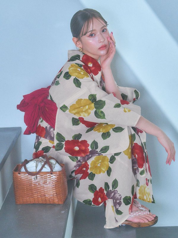 画像9: 【即日発送】モダン椿浴衣【浴衣３点セット 浴衣/帯/下駄】[YMT]