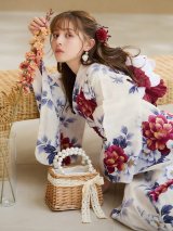 【即日発送】ホワイト×レッド牡丹浴衣 OBI-siwa-202-ok-10-R / HIMO-902-kj-5-RosePK / HEKO-800-sb-5-WH / YA-72-kn-R / GETA-02-ok-7-R/ [YMT]