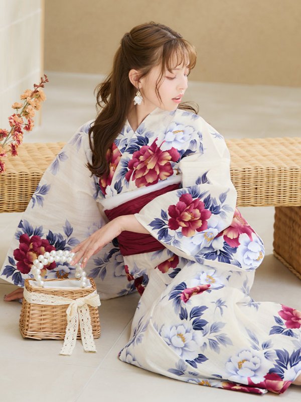 画像19: 【即日発送】ホワイト×レッド牡丹浴衣【浴衣３点セット 浴衣/帯/下駄】[OF04]