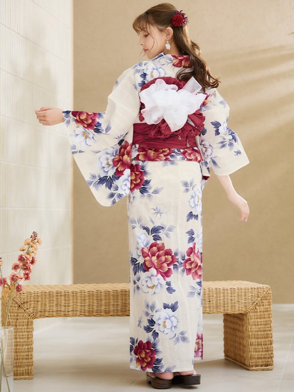 画像23: 【即日発送】ホワイト×レッド牡丹浴衣【浴衣３点セット 浴衣/帯/下駄】[OF04]