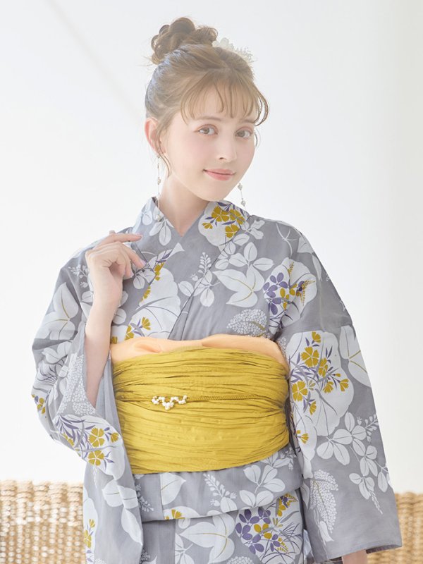 画像10: 【即日発送】グレー×フラワー浴衣【浴衣３点セット 浴衣/帯/下駄】[YMT]