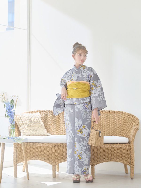 画像11: 【即日発送】グレー×フラワー浴衣【浴衣３点セット 浴衣/帯/下駄】[YMT]