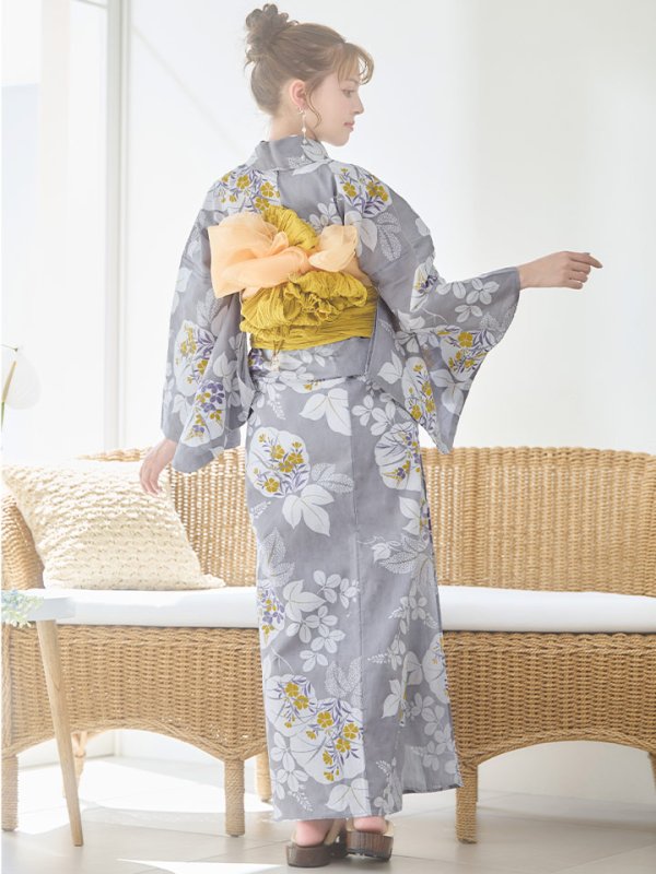 画像12: 【即日発送】グレー×フラワー浴衣【浴衣３点セット 浴衣/帯/下駄】[YMT]