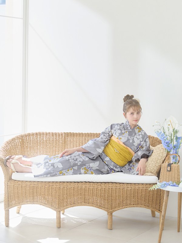 画像9: 【即日発送】グレー×フラワー浴衣【浴衣３点セット 浴衣/帯/下駄】[YMT]