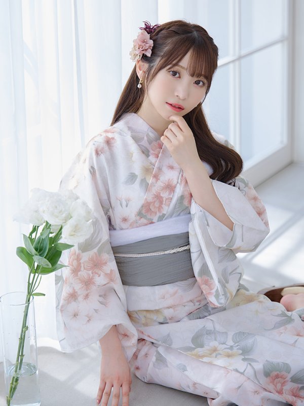 画像12: 【浴衣セール！】【即日発送】ホワイトベージュ紫陽花浴衣【浴衣３点セット 浴衣/帯/下駄】[YMT]