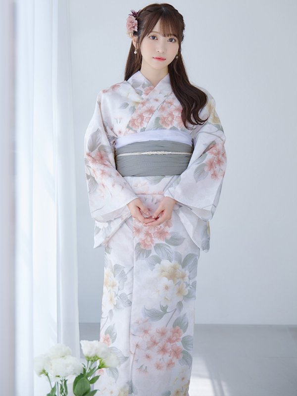 画像3: 【浴衣セール！】【即日発送】ホワイトベージュ紫陽花浴衣【浴衣３点セット 浴衣/帯/下駄】[YMT]