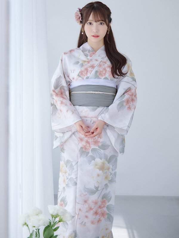 画像7: 【浴衣セール！】【即日発送】ホワイトベージュ紫陽花浴衣【浴衣３点セット 浴衣/帯/下駄】[YMT]