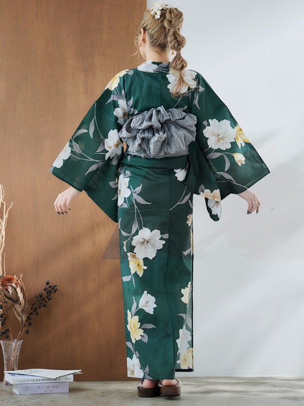 画像18: 【即日発送】ディープグリーン×イエローフラワー浴衣【浴衣３点セット 浴衣/帯/下駄】[YMT]