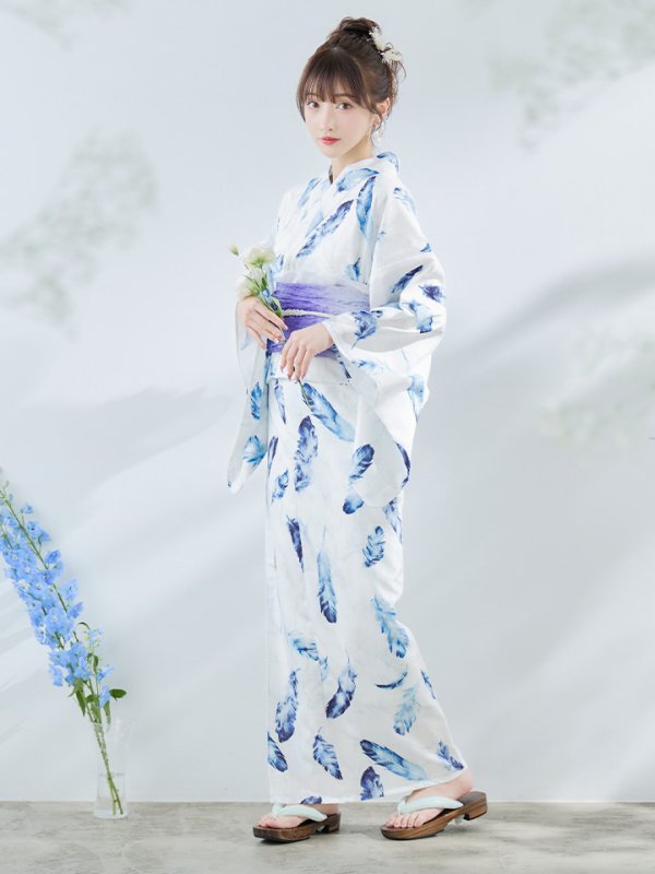 画像2: 【即日発送】大理石×フェザー柄浴衣【浴衣３点セット 浴衣/帯/下駄】[YMT]