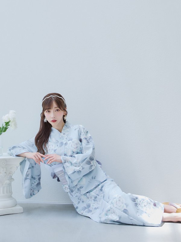 画像13: 【即日発送】クラシカルローズブルー浴衣【浴衣３点セット 浴衣/帯/下駄】[YMT]