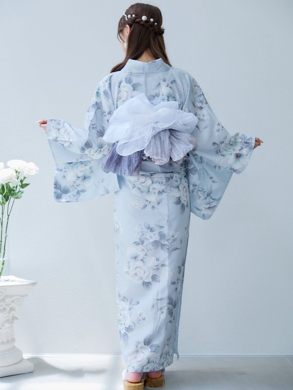 画像14: 【即日発送】クラシカルローズブルー浴衣【浴衣３点セット 浴衣/帯/下駄】[YMT]