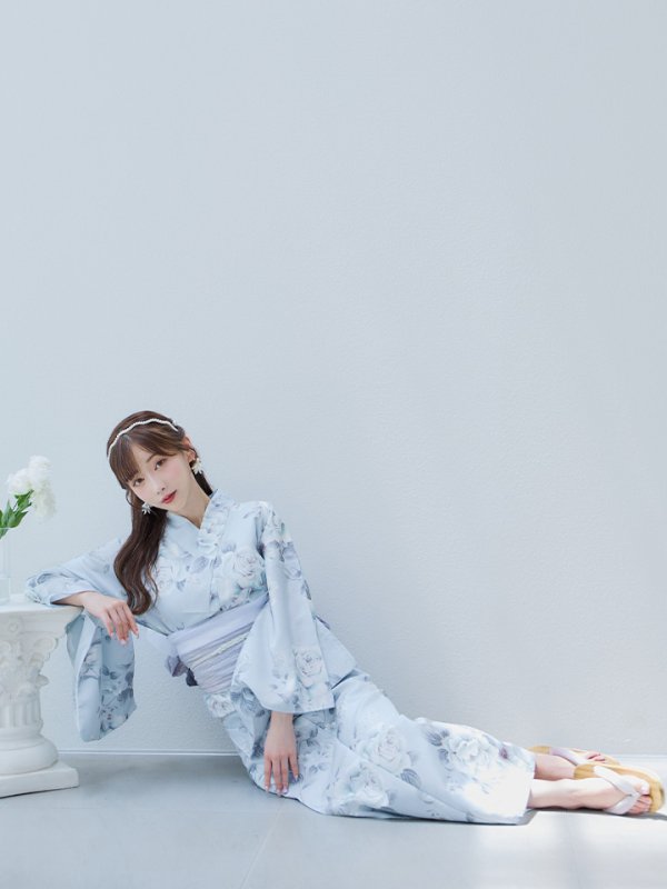 画像8: 【即日発送】クラシカルローズブルー浴衣【浴衣３点セット 浴衣/帯/下駄】[YMT]