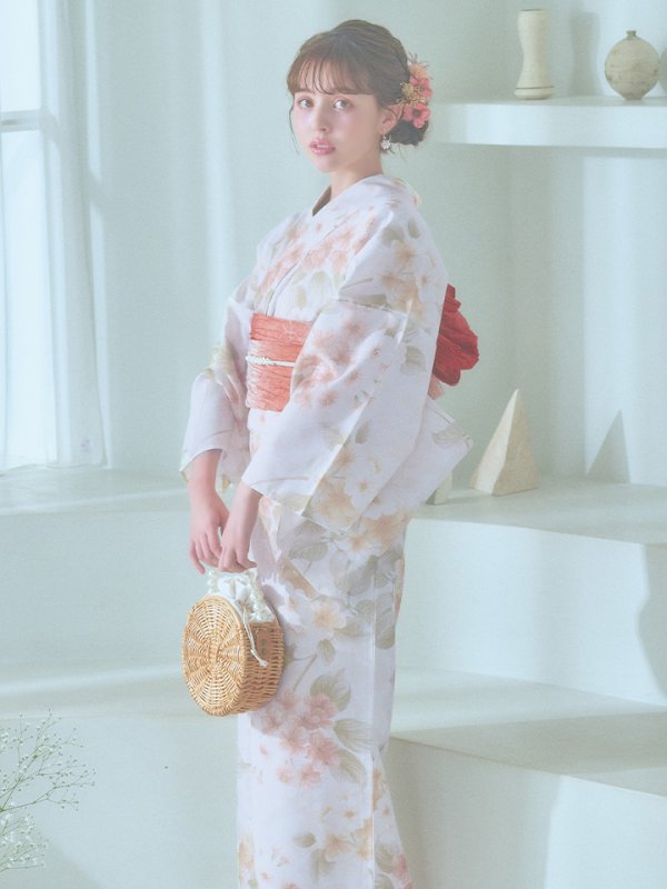 画像16: 【即日発送！】クリームイエロー×オレンジ紫陽花浴衣【浴衣３点セット 浴衣/帯/下駄】[YMT]