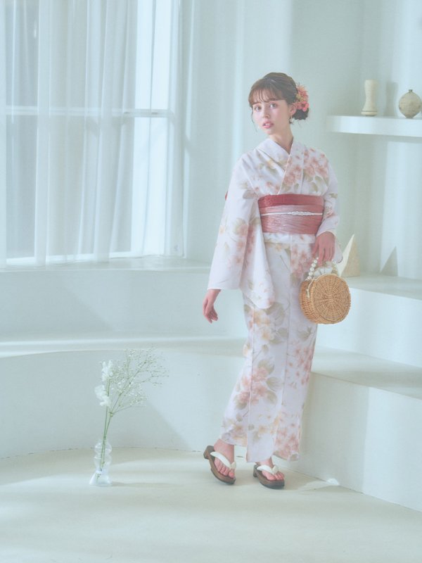 画像18: 【即日発送！】クリームイエロー×オレンジ紫陽花浴衣【浴衣３点セット 浴衣/帯/下駄】[YMT]