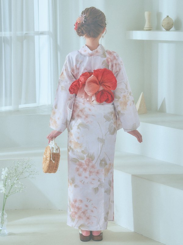 画像22: 【即日発送！】クリームイエロー×オレンジ紫陽花浴衣【浴衣３点セット 浴衣/帯/下駄】[YMT]