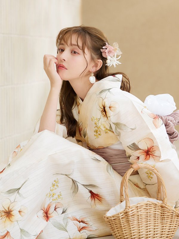 画像12: 【即日発送】アイボリーフラワー浴衣【浴衣３点セット 浴衣/帯/下駄】[YMT]