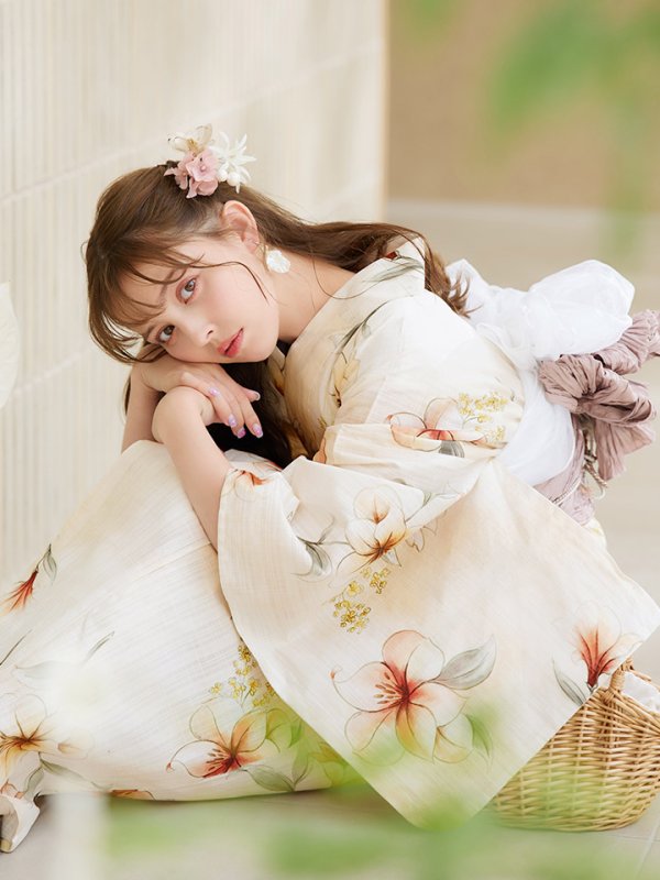 画像17: 【即日発送】アイボリーフラワー浴衣【浴衣３点セット 浴衣/帯/下駄】[YMT]