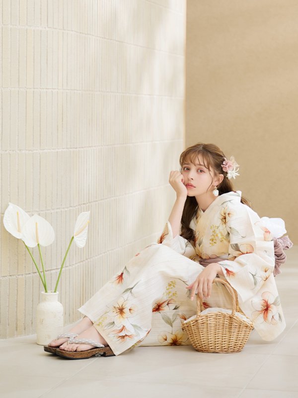 画像7: 【即日発送】アイボリーフラワー浴衣【浴衣３点セット 浴衣/帯/下駄】[YMT]