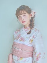 【即日発送】水彩ピンクフラワー浴衣 OBI-siwa-200-kj-8-P / HIMO-907-wk-W/ HEKO-800-sb-5-WH / YA-1024-wk-P / GETA-02-ok-5-P/ [YMT]