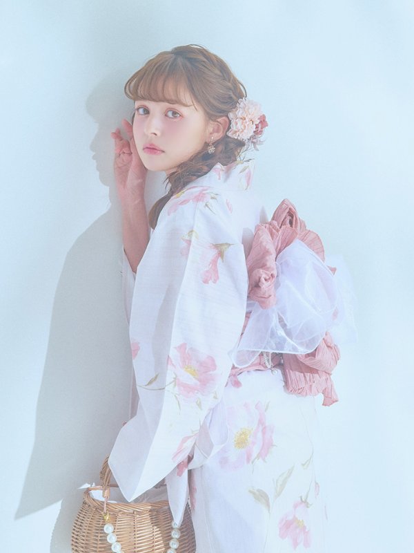 画像10: 【即日発送】水彩ピンクフラワー浴衣【浴衣３点セット 浴衣/帯/下駄】[YMT]