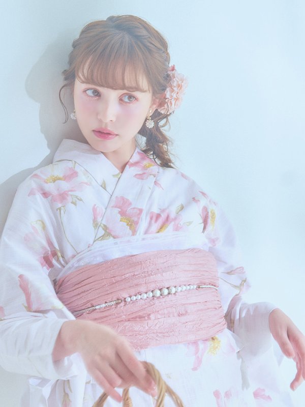 画像11: 【即日発送】水彩ピンクフラワー浴衣【浴衣３点セット 浴衣/帯/下駄】[YMT]