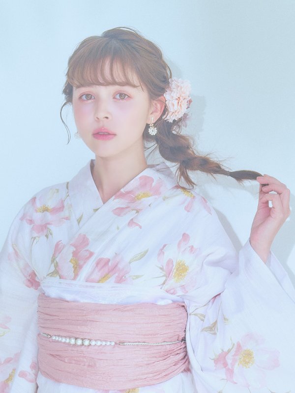 画像12: 【即日発送】水彩ピンクフラワー浴衣【浴衣３点セット 浴衣/帯/下駄】[YMT]