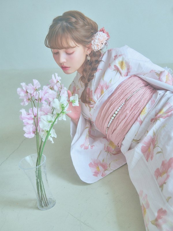 画像15: 【即日発送】水彩ピンクフラワー浴衣【浴衣３点セット 浴衣/帯/下駄】[YMT]