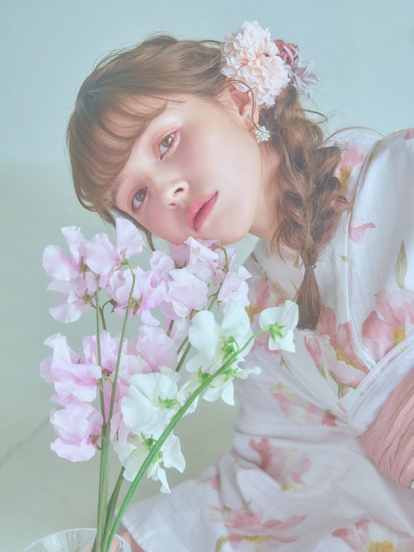 画像17: 【即日発送】水彩ピンクフラワー浴衣【浴衣３点セット 浴衣/帯/下駄】[YMT]