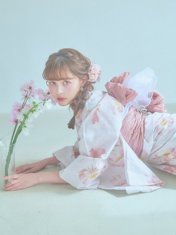 画像18: 【即日発送】水彩ピンクフラワー浴衣【浴衣３点セット 浴衣/帯/下駄】[YMT]