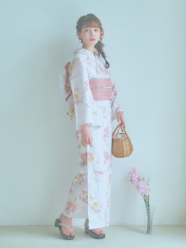 画像4: 【即日発送】水彩ピンクフラワー浴衣【浴衣３点セット 浴衣/帯/下駄】[YMT]