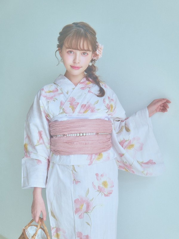 画像7: 【即日発送】水彩ピンクフラワー浴衣【浴衣３点セット 浴衣/帯/下駄】[YMT]