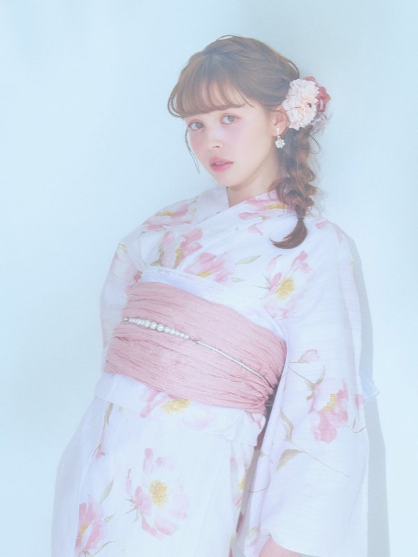 画像9: 【即日発送】水彩ピンクフラワー浴衣【浴衣３点セット 浴衣/帯/下駄】[YMT]