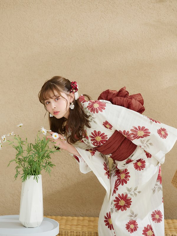 画像18: レッドフラワーモダン浴衣【浴衣３点セット 浴衣/帯/下駄】[OF04]【予約 / 5月下旬発送予定】