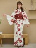 画像4: 【即日発送】レッドフラワーモダン浴衣【浴衣３点セット 浴衣/帯/下駄】OBI-siwa-200-kj-10-TRC / HIMO-902-kj-3-TRC / HEKO-800-sb-5-WH / YA-1026-kn-R / GETA-02-ok-8-RoseP/ [YMT]