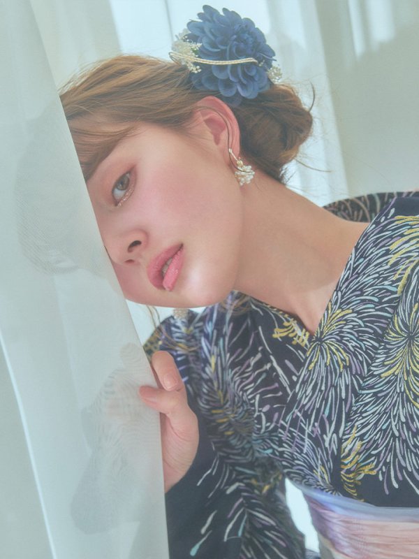 画像15: 【即日発送！】夜空×花火キラキラ浴衣【浴衣３点セット 浴衣/帯/下駄】[OF04]