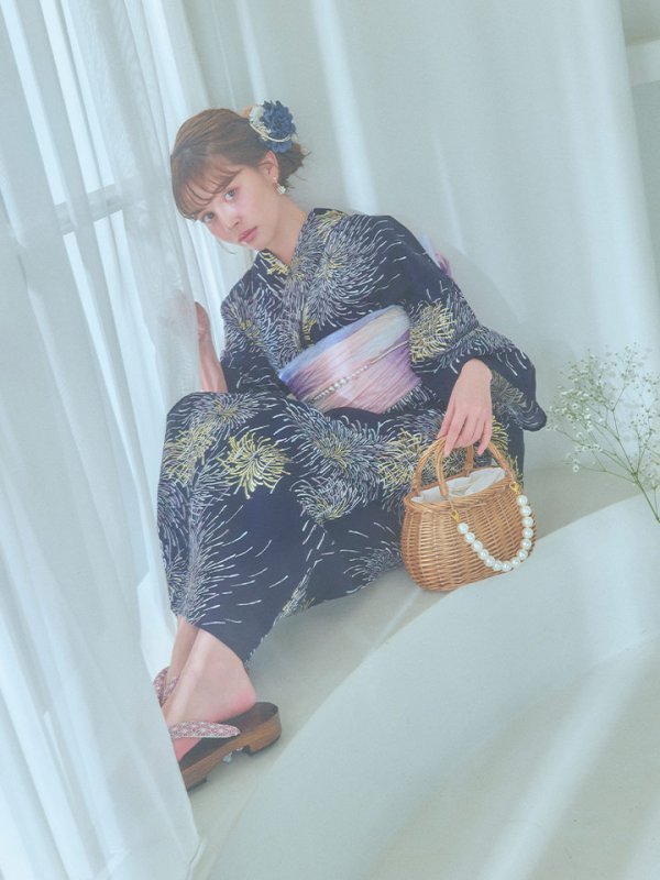 画像3: 【即日発送！】夜空×花火キラキラ浴衣【浴衣３点セット 浴衣/帯/下駄】[OF04]