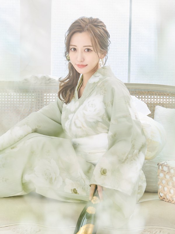 画像15: 【即日発送】くすみグリーン×ホワイトフラワー浴衣 【浴衣３点セット 浴衣/帯/下駄】[YMT]