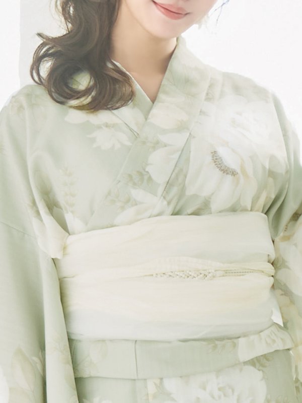 画像25: 【即日発送】くすみグリーン×ホワイトフラワー浴衣 【浴衣３点セット 浴衣/帯/下駄】[YMT]